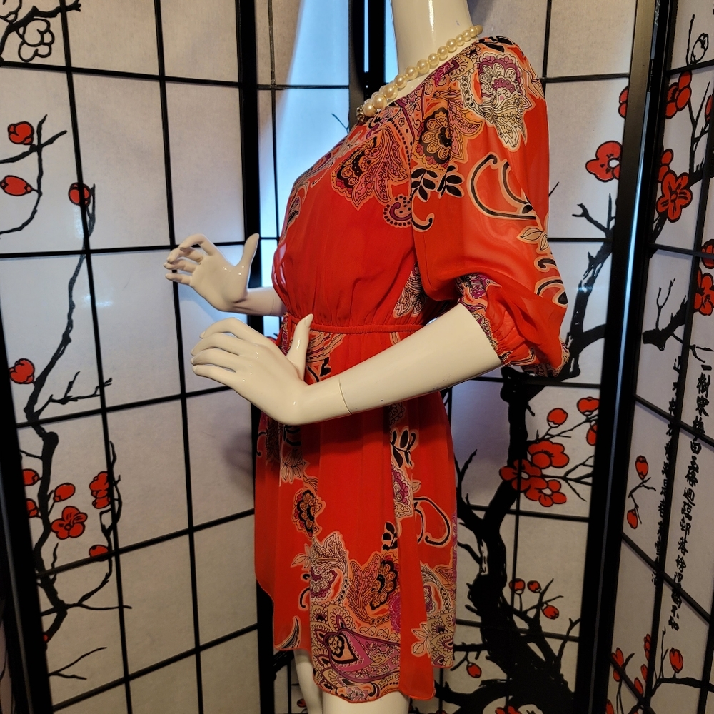 ENFOCUS STUDIO LADIES SHEER BLOUSON PAISLEY DRESS/ORANGE PAISLEY ART/SIZE 6P - Picture 6 of 12